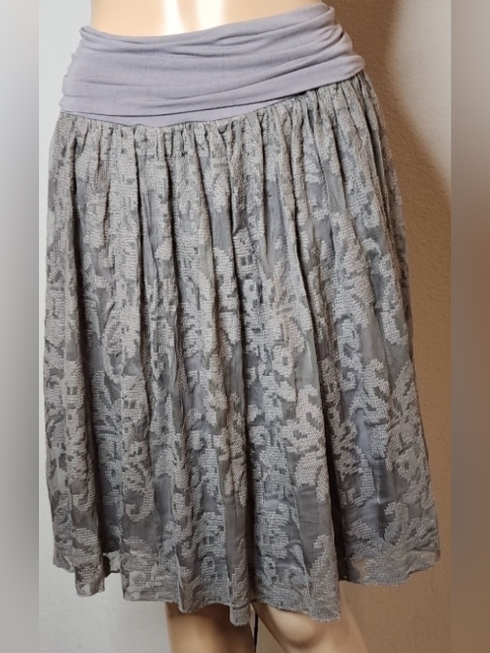Sundance Silk Lace Pull On Fold-Over Skirt S Small